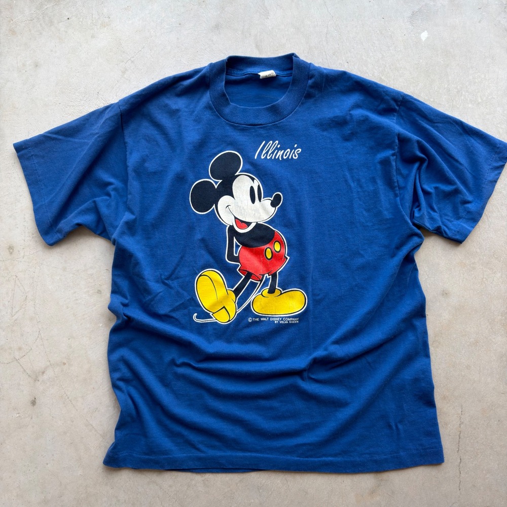 Vintage Velva Sheen Mickey Mouse Illinois T-Shirt XL Blue Single Stitch USA Made